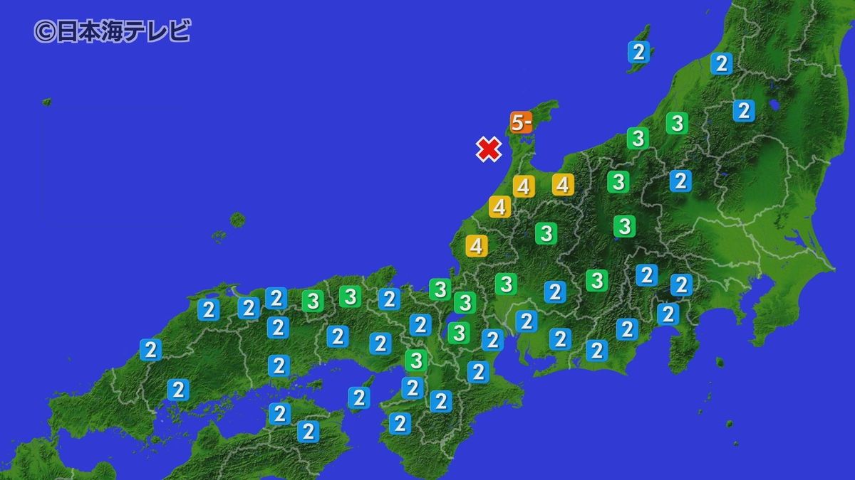 昨夜、石川県輪島市で震度5弱　山陰地方でも揺れ観測　鳥取県鳥取市で震度3、島根県出雲市震度2など