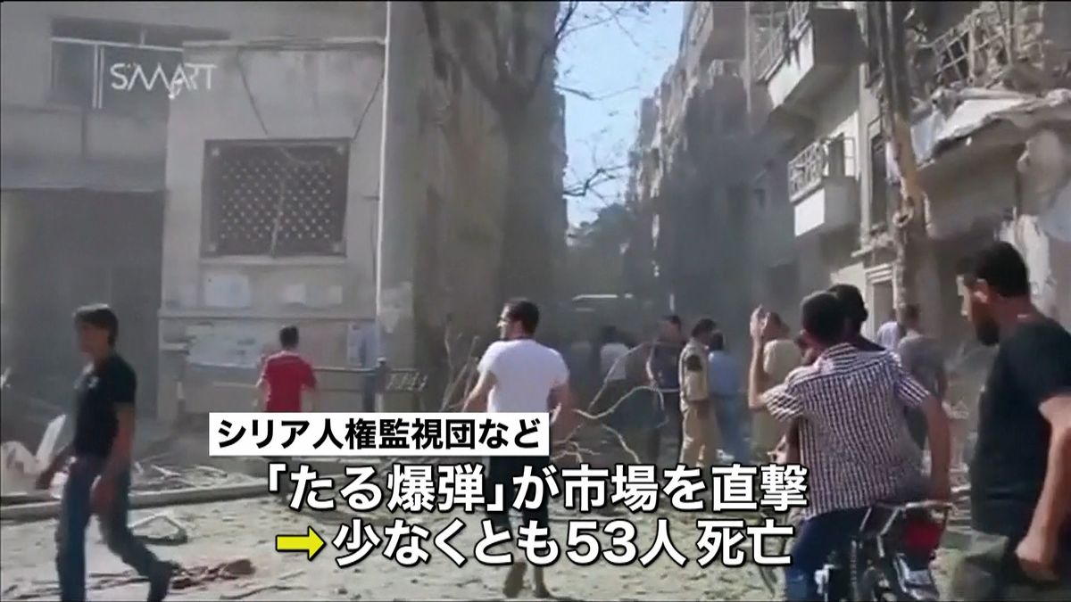 シリア　政府軍の空爆で死者５０人以上