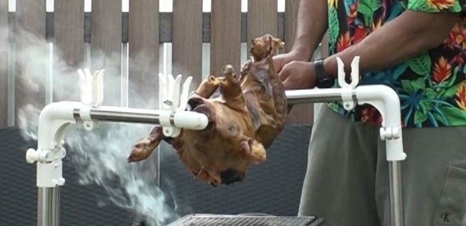 トンガの定番料理「豚の丸焼き」
