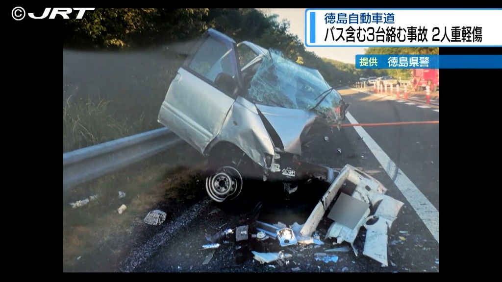 徳島自動車道でバスを含む3台が絡む事故 男性2人が重軽傷【徳島】