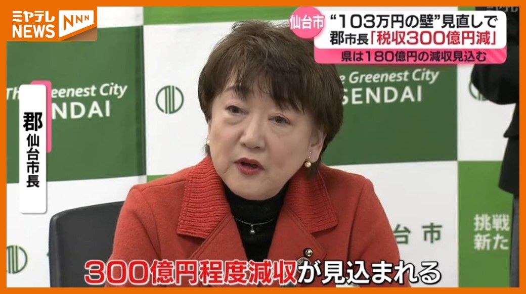 ＜”年収103万円の壁”の見直し＞仙台市の見込みは”最大300億円程度の減収”　仙台市長が懸念