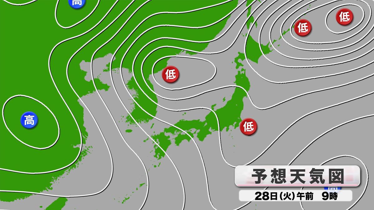 あす28日(火)予想天気図