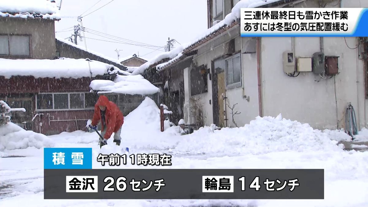 石川県内きょうも雪…金沢の積雪は平年の9倍！雪かきに追われる三連休最終日　