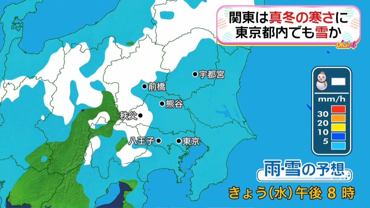 関東は真冬の寒さに逆戻り　都内でも雪か？