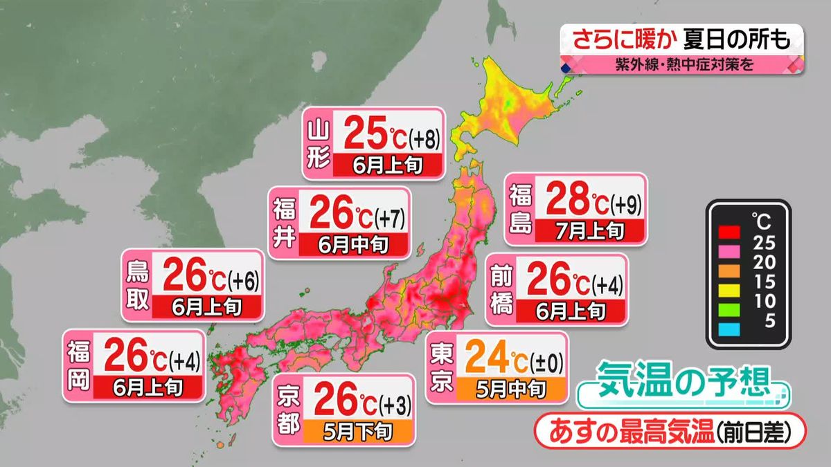 【天気】全国的に晴天　広く夏日に　寒暖差に注意