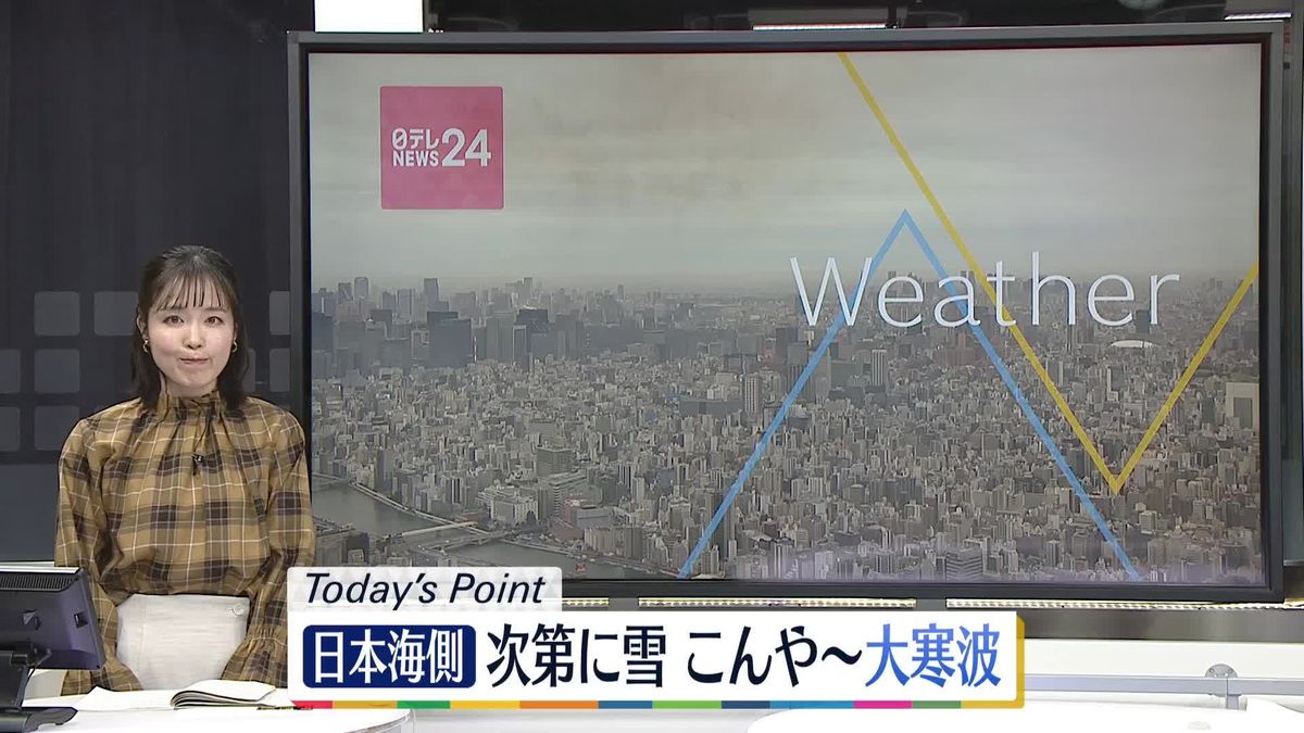 【天気】日本海側で次第に雪　関東は朝晩を中心ににわか雨のところも