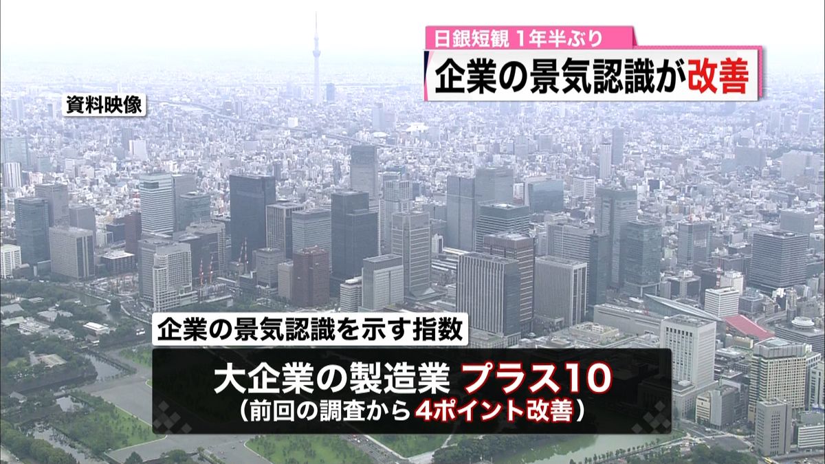 大企業・製造業の景気認識　１年半ぶり改善