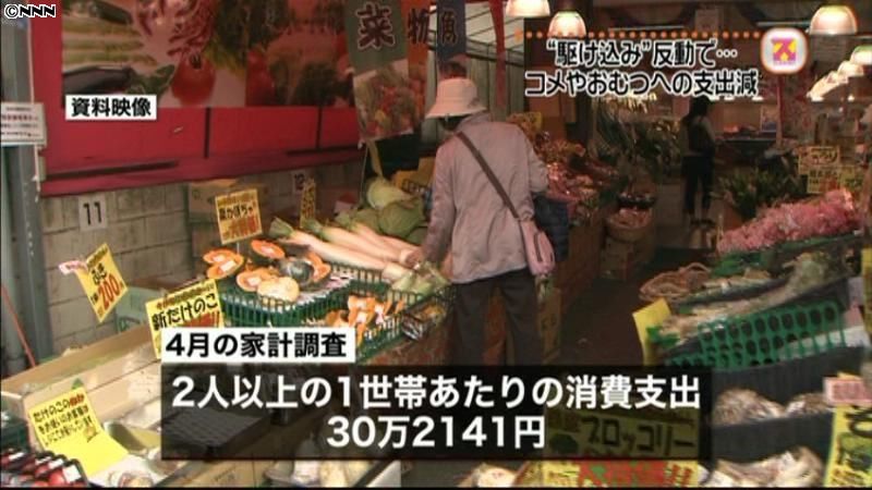 ４月家計調査減少　駆け込み需要の反動で