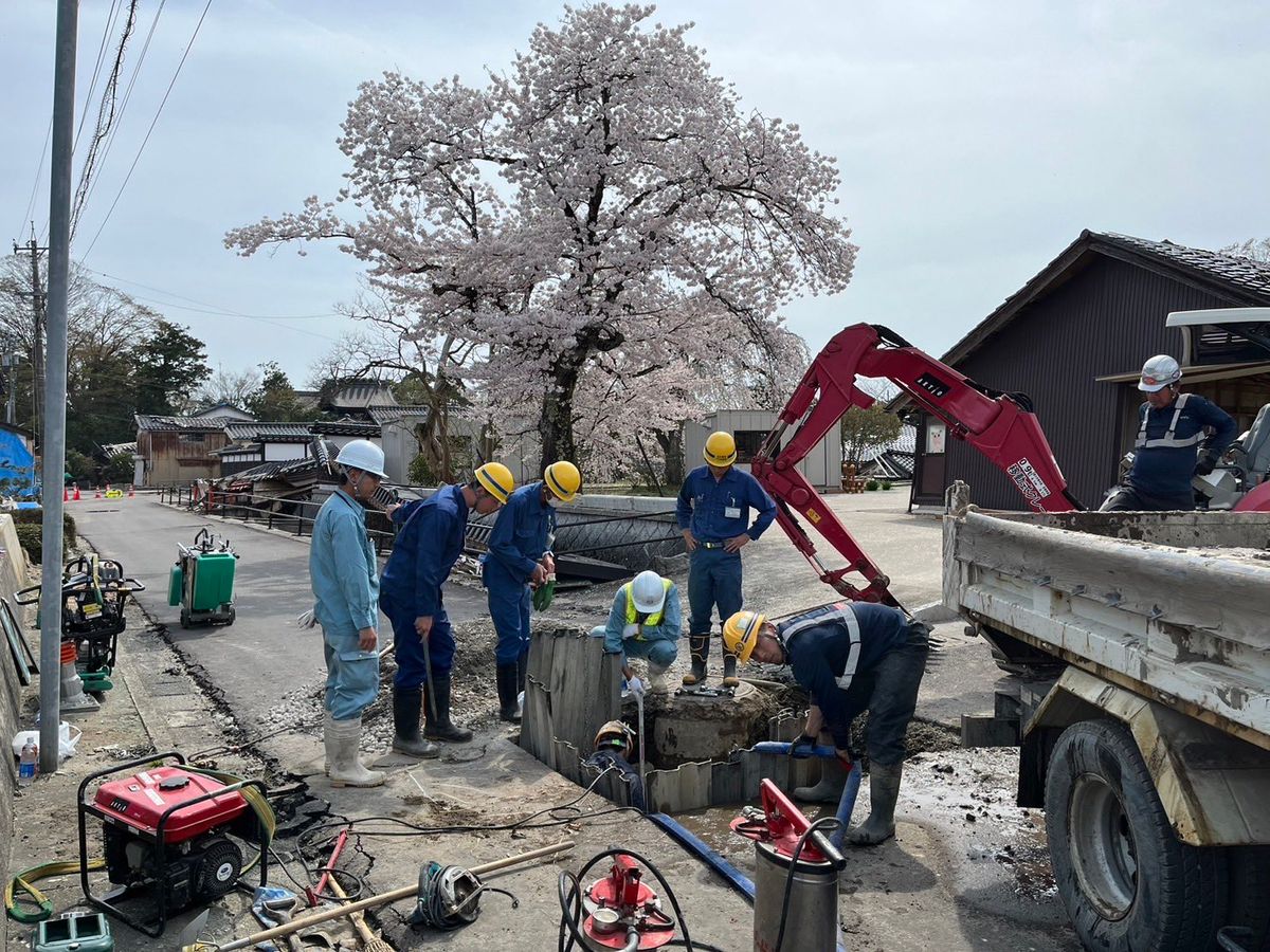 石川・珠洲市での水道管復旧工事の様子（写真：名古屋市上下水道局提供）