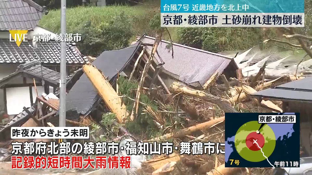 台風7号　土砂崩れ相次いで発生　建物倒壊も　京都・綾部市