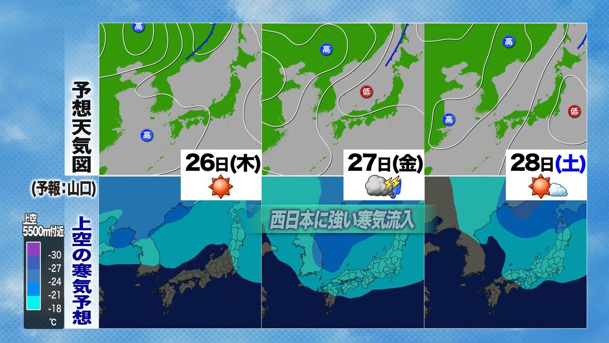 この先の予想天気図・上空の寒気予想