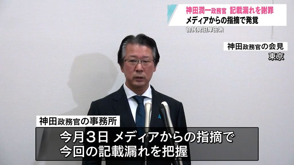 寄付金の記載漏れは「事務的なミス」神田政務官が会見で謝罪　収支報告書を訂正へ