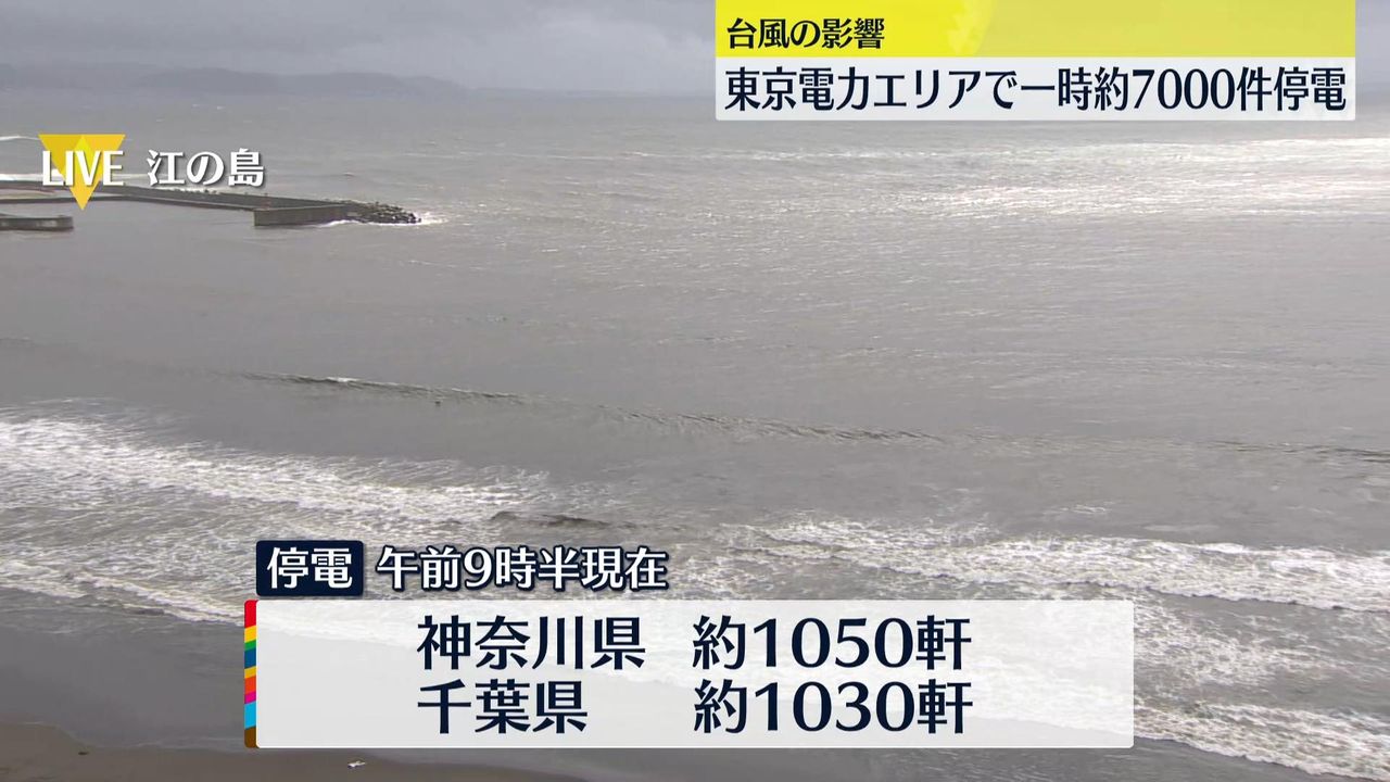 【台風14号】東電エリアで一時約7000軒停電