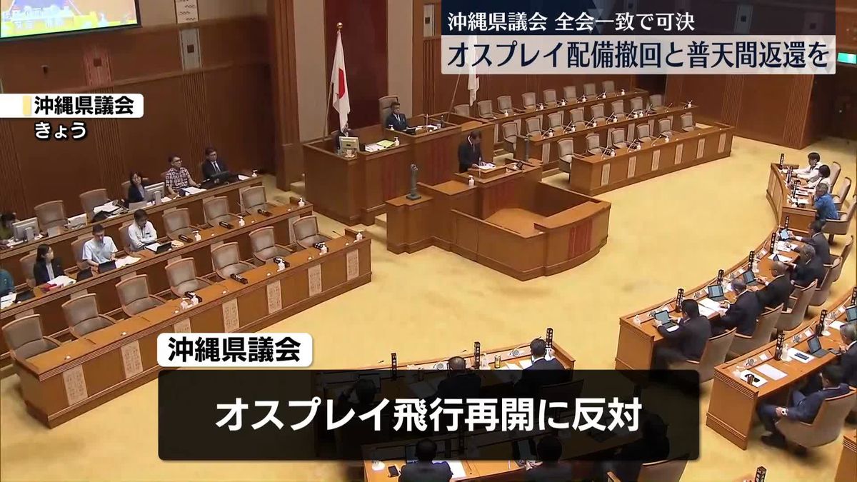 オスプレイ配備撤回、全会一致で求める　沖縄県議会