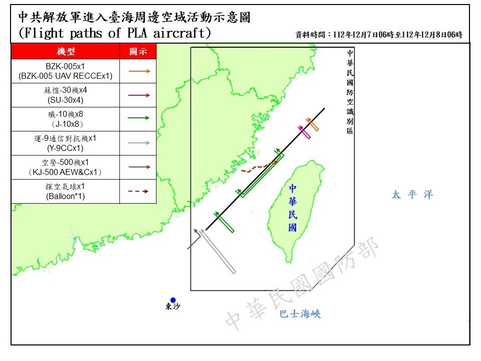中国の気球が台湾海峡の「中間線」越え飛来…台湾国防部発表