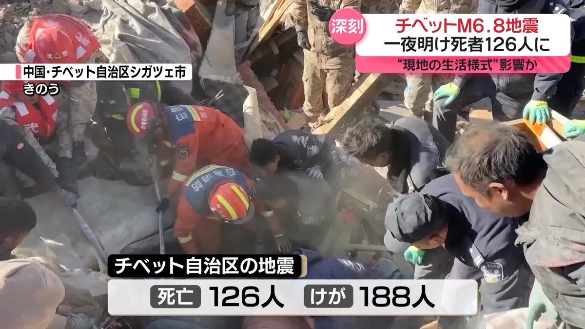 チベットM6.8地震、死者126人に　石とレンガの民家で被害拡大か…厳しい寒さも