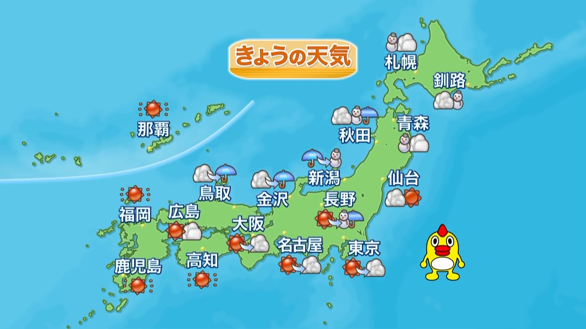 【天気】北は雪　関東～九州は春の暖かさに