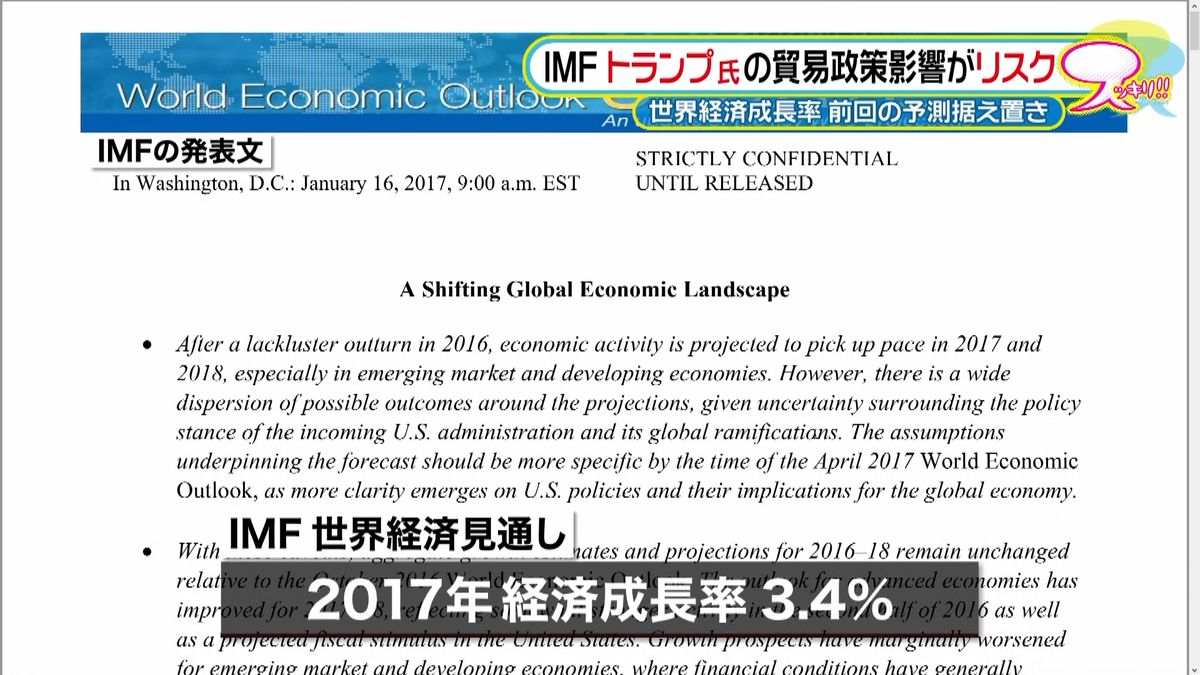 ＩＭＦ「トランプ氏の貿易政策がリスクに」