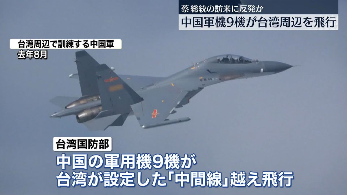 中国軍機9機が台湾周辺を飛行　蔡総統の訪米への反発か
