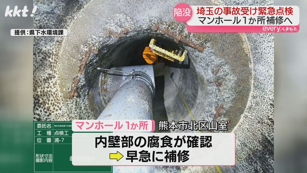 陥没事故受け県が下水道管緊急点検 マンホール1か所の内壁部の腐食を確認