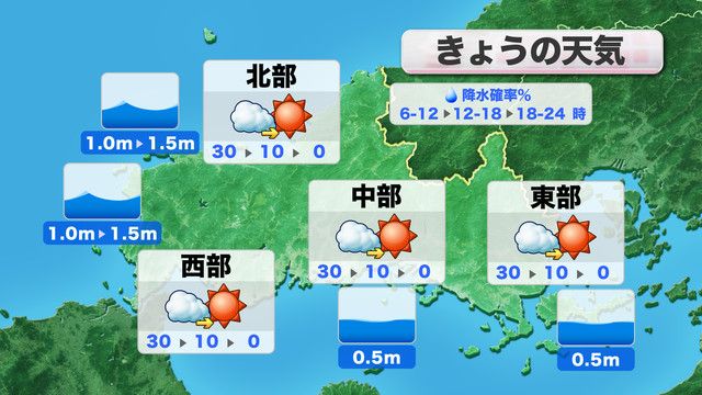 【山口天気 朝刊10/16】日中は雲が目立つも 夕方ごろからは徐々に晴れ間も 気温は高く 各地で汗ばむ暑さに 油断せず水分補給を