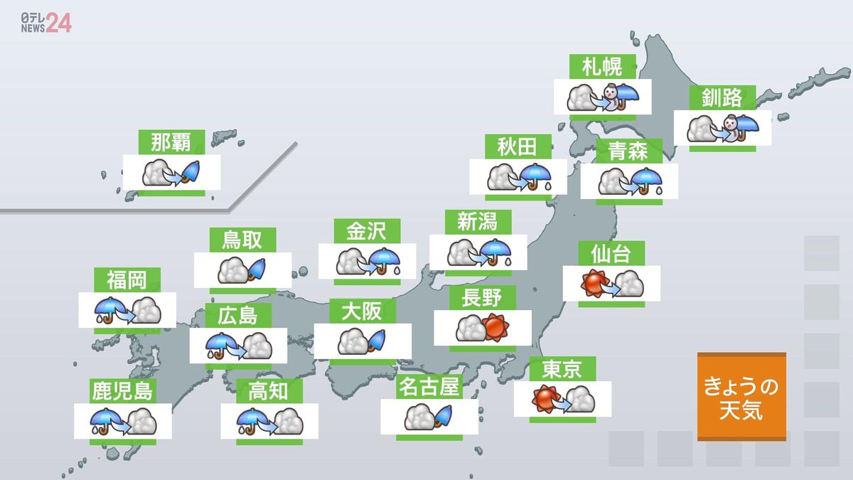 【天気】広く雨が降りそう　関東は晴れ