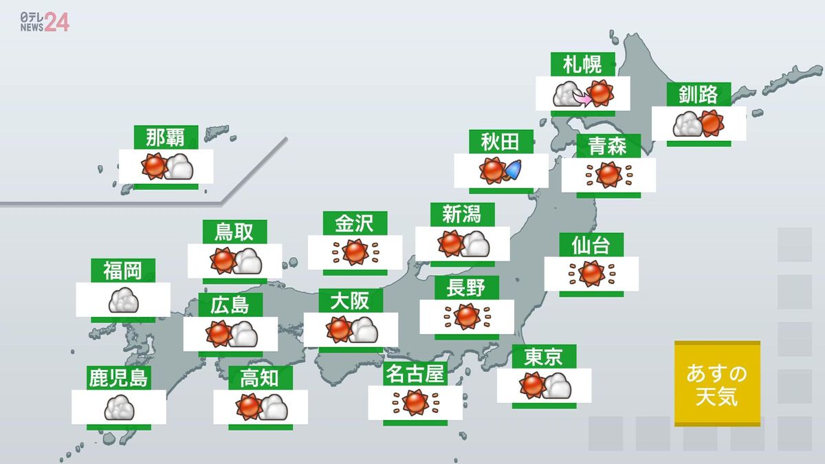 【天気】東北地方は明け方にかけ不安定な状態続く　日中は中国・四国～北海道にかけて晴れる所多い　九州は雨の所が