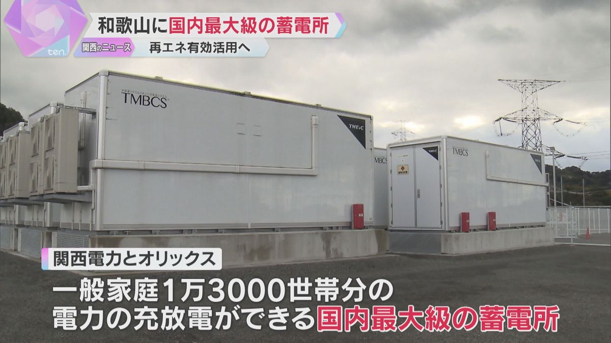 国内最大級の蓄電所が開所　1万3千世帯分の電力を充電　再生可能エネルギーを活用　和歌山県紀の川市