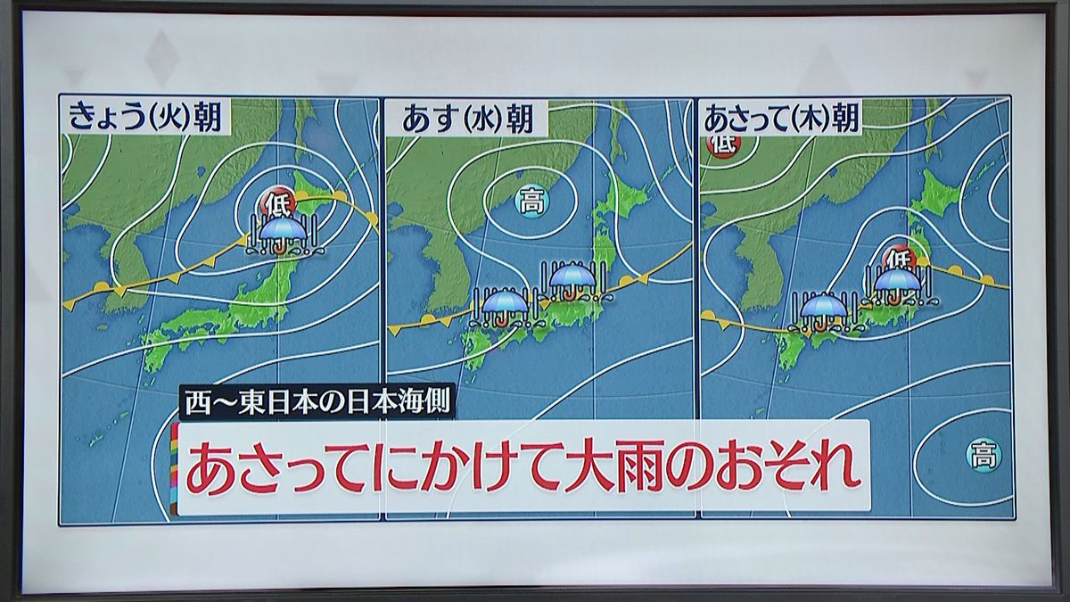【天気】前線が南に…日本海側を中心に大雨