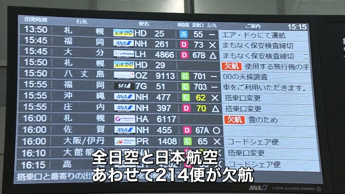 北日本で大雪・強風…空の便で欠航相次ぐ