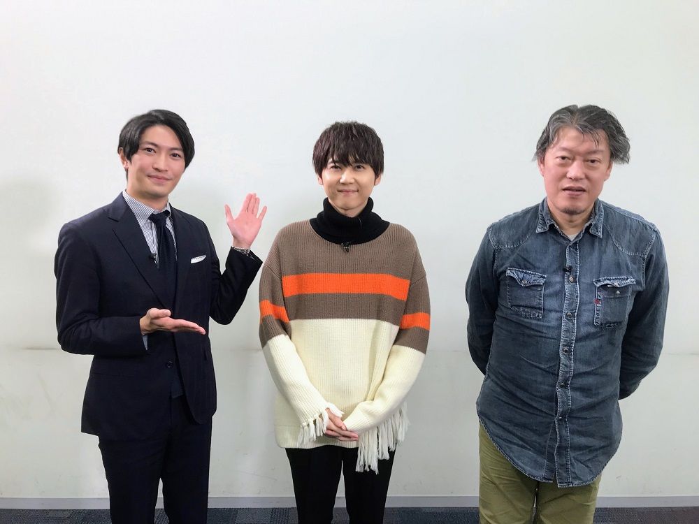 （左から）伊藤遼アナウンサー、梶裕貴さん、原恵一監督