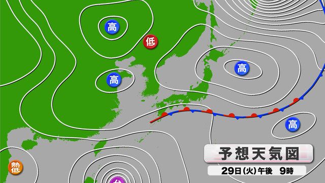 午後9時　予想天気図