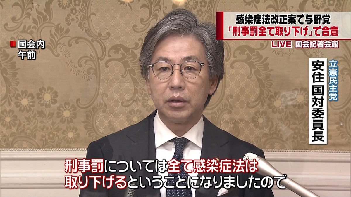 改正案　与野党「刑事罰全て取り下げ」合意