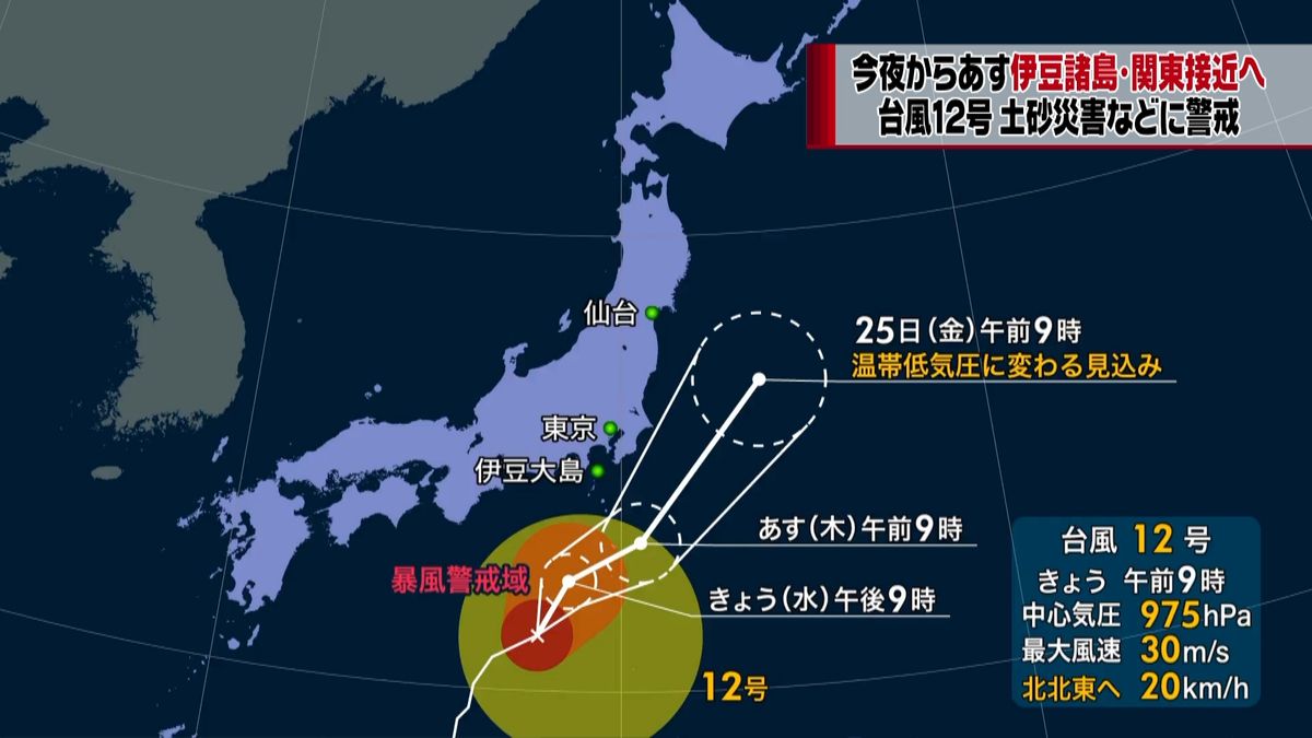 台風１２号　今夜～あす伊豆諸島・関東接近