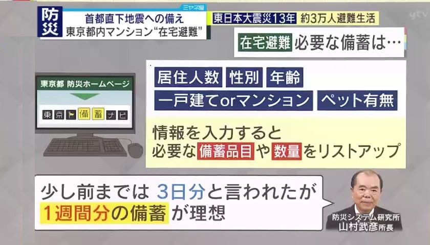 備蓄は1週間分が理想