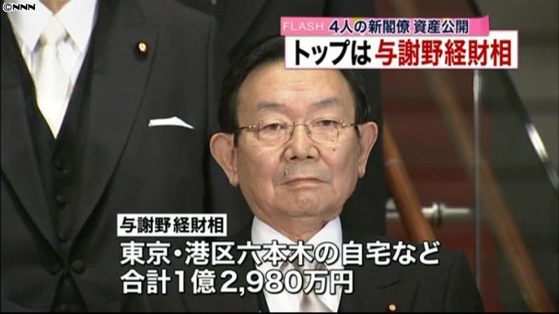 新閣僚資産公開　与謝野氏１億２９８０万円