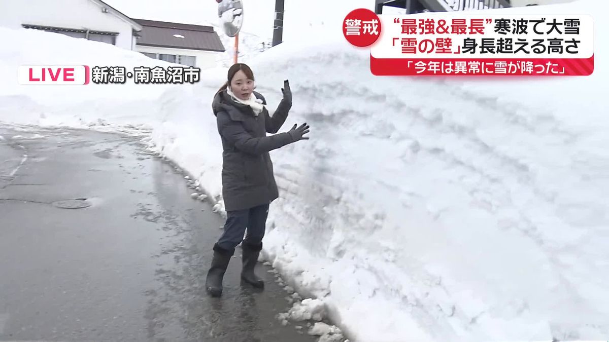 “最強＆最長”寒波で大雪　「雪の壁」身長超える高さ…新潟・南魚沼市から中継