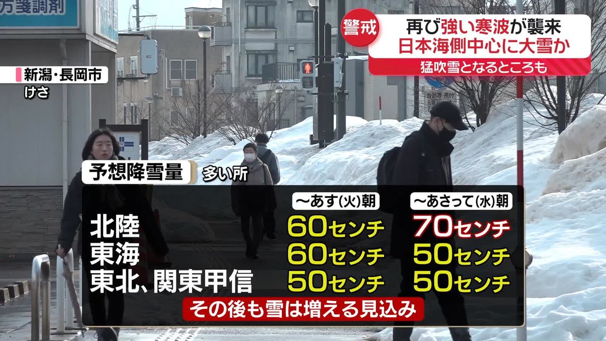 再び強い寒波襲来　長い期間、列島に居座る見込み　週末にかけ日本海側中心に大雪のおそれ