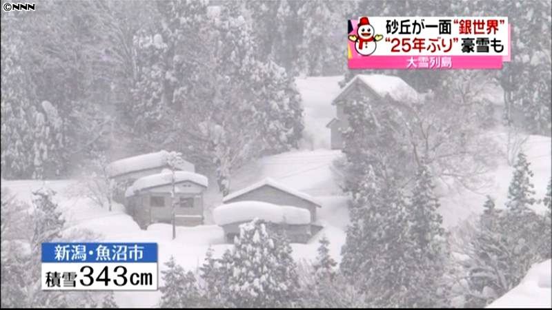 日本海側の広範囲で大雪、平野部でも積雪増
