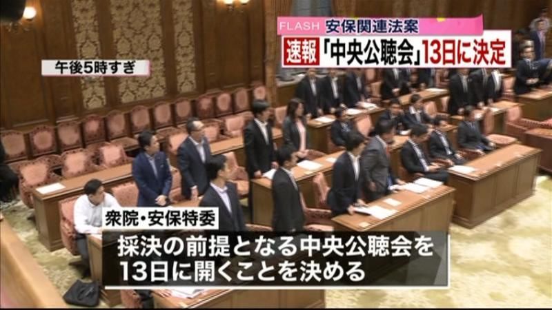 安保関連法案　中央公聴会１３日に開催決定