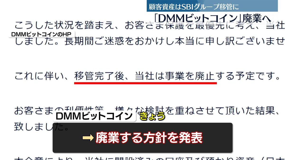 DMMビットコイン、経営立て直し断念…廃業の方針　預かり資産はSBIグループに移管へ