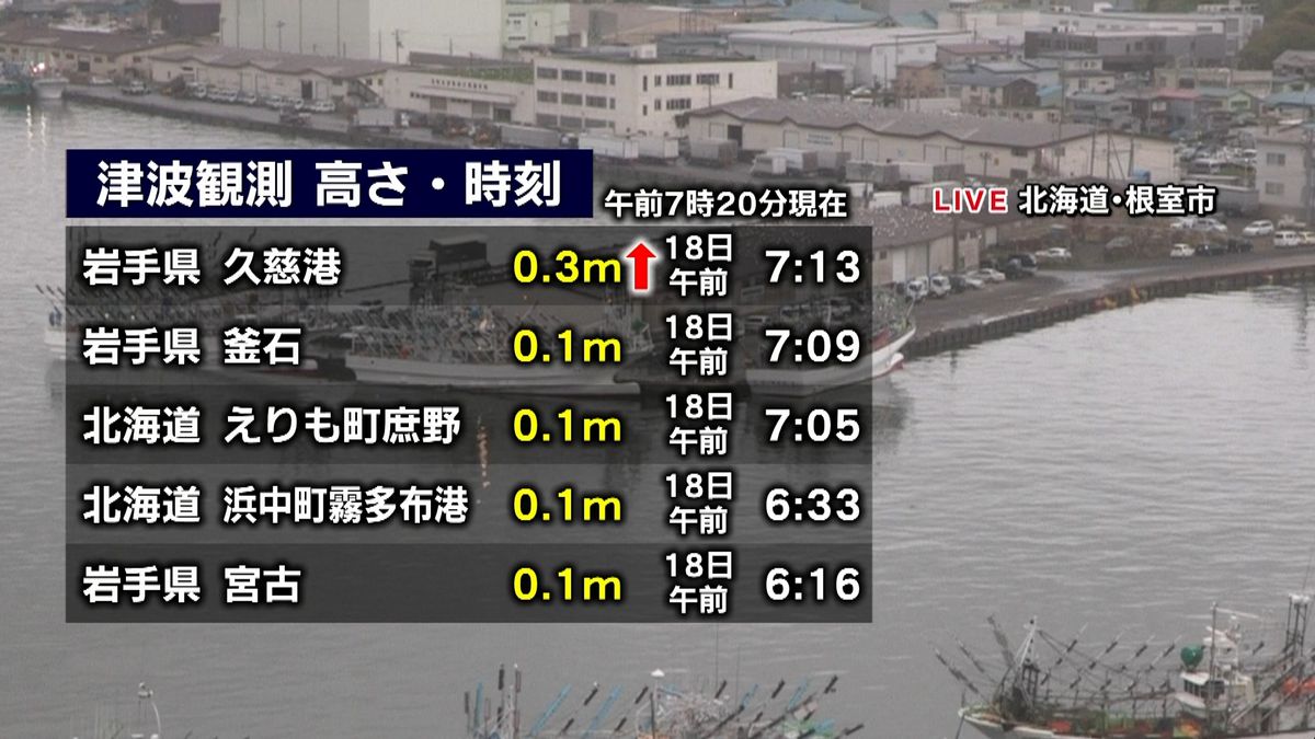 岩手・久慈港で０．３ｍの津波を観測