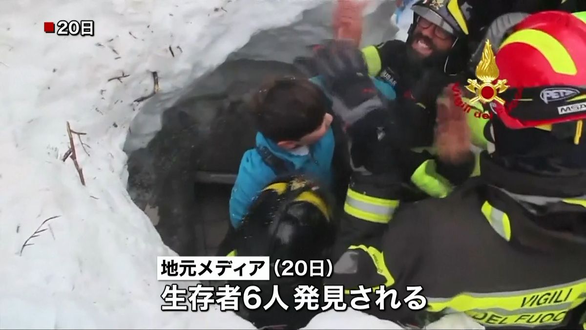 雪崩あったホテルで生存者６人発見　伊