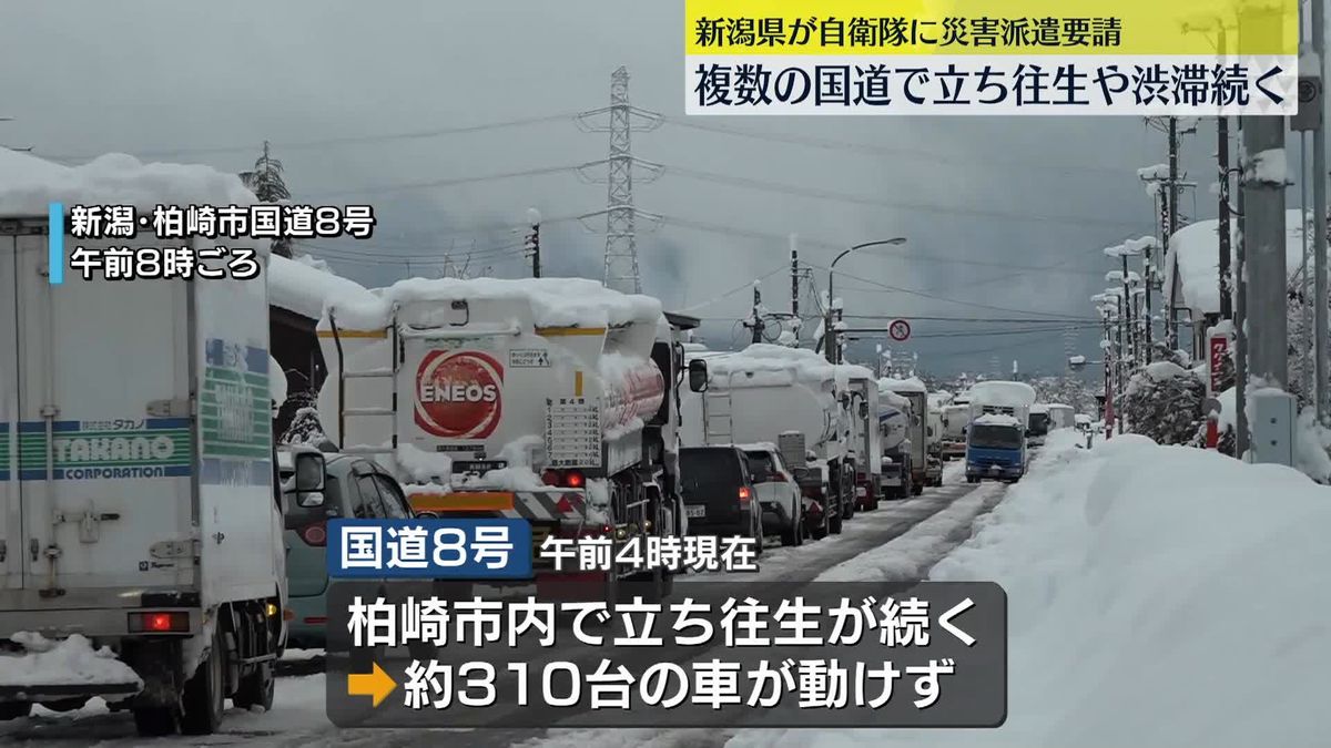 新潟で記録的な大雪　立ち往生や渋滞続く…県は自衛隊に災害派遣を要請