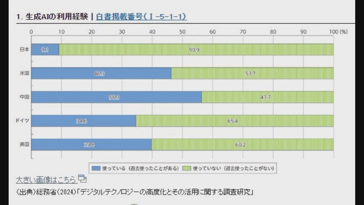 各国の生成AIの利用経験（総務省HP「令和6年版情報通信白書」より）