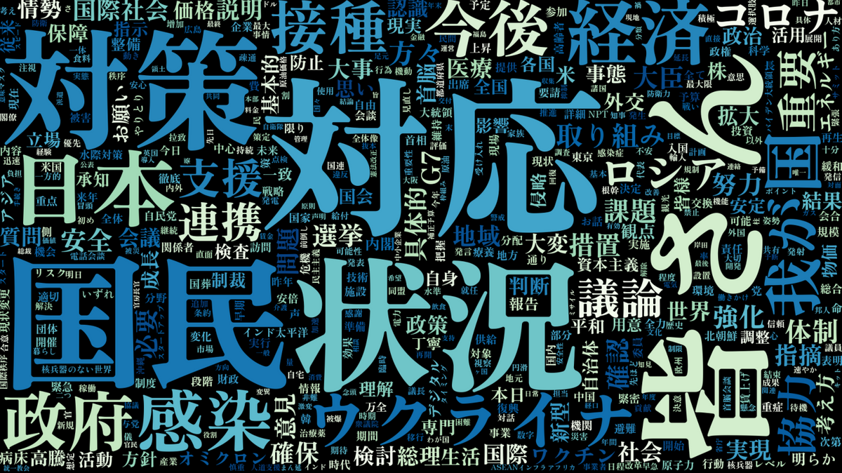 テキスト分析ワードクラウド：岸田首相の記者対応時の発言全文