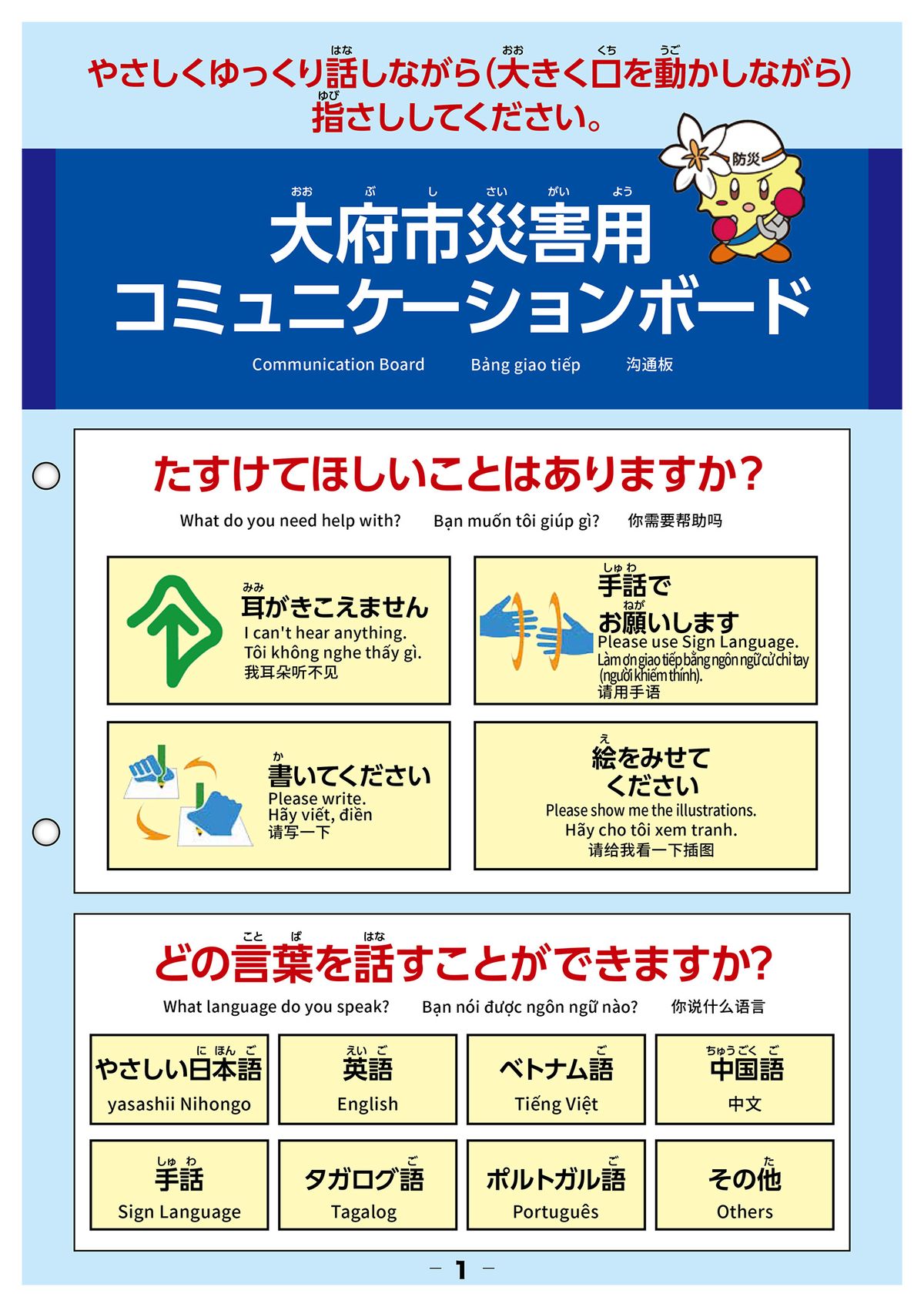 「大府市災害用コミュニケーションボード」の一部