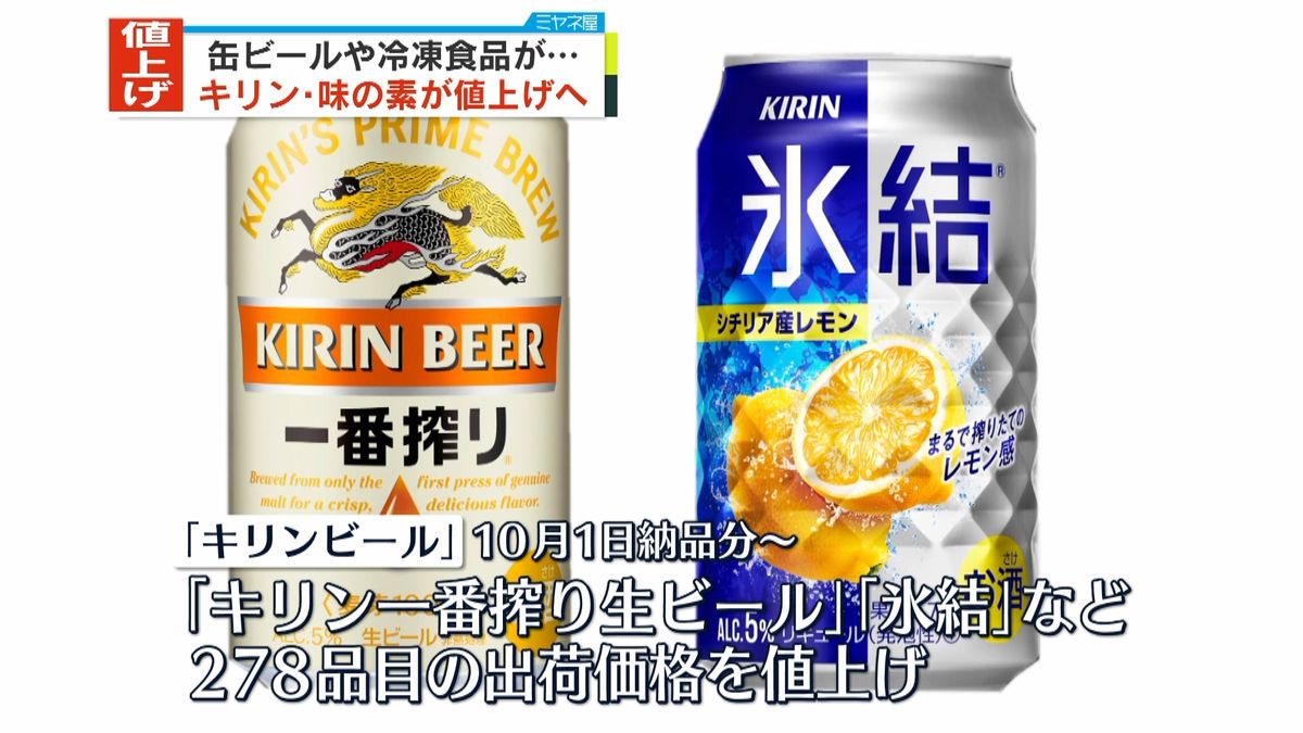 キリン「一番搾り生ビール」など値上げへ　味の素冷凍食品も…