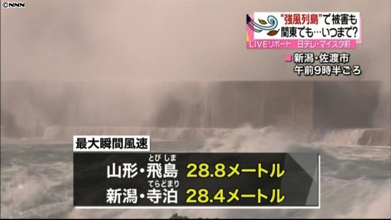 北日本などを中心に暴風　山形は風速２８ｍ