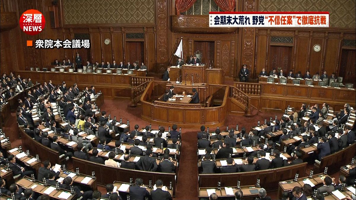 内閣不信任案を提出　野党４党、激しく抵抗